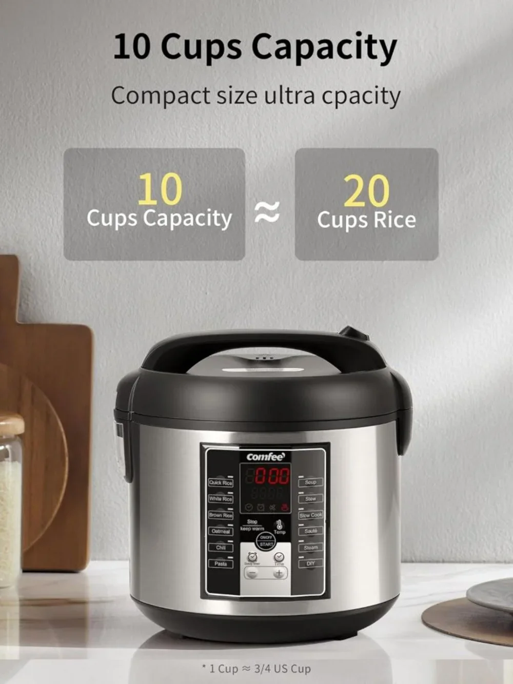 Versatile Rice Cooker with 6 Cooking Functions, Nonstick Pot, 10-Cup Capacity